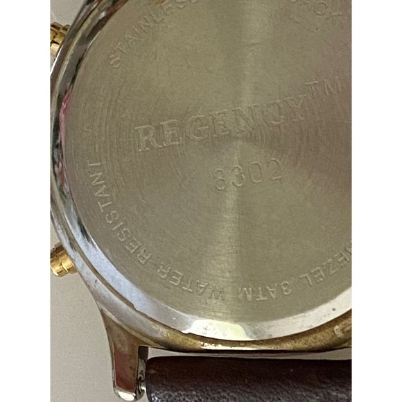 Regency Men's Brown Leather Stainless Steel Water Resistant Quartz Battery Watch - Picture 10 of 16